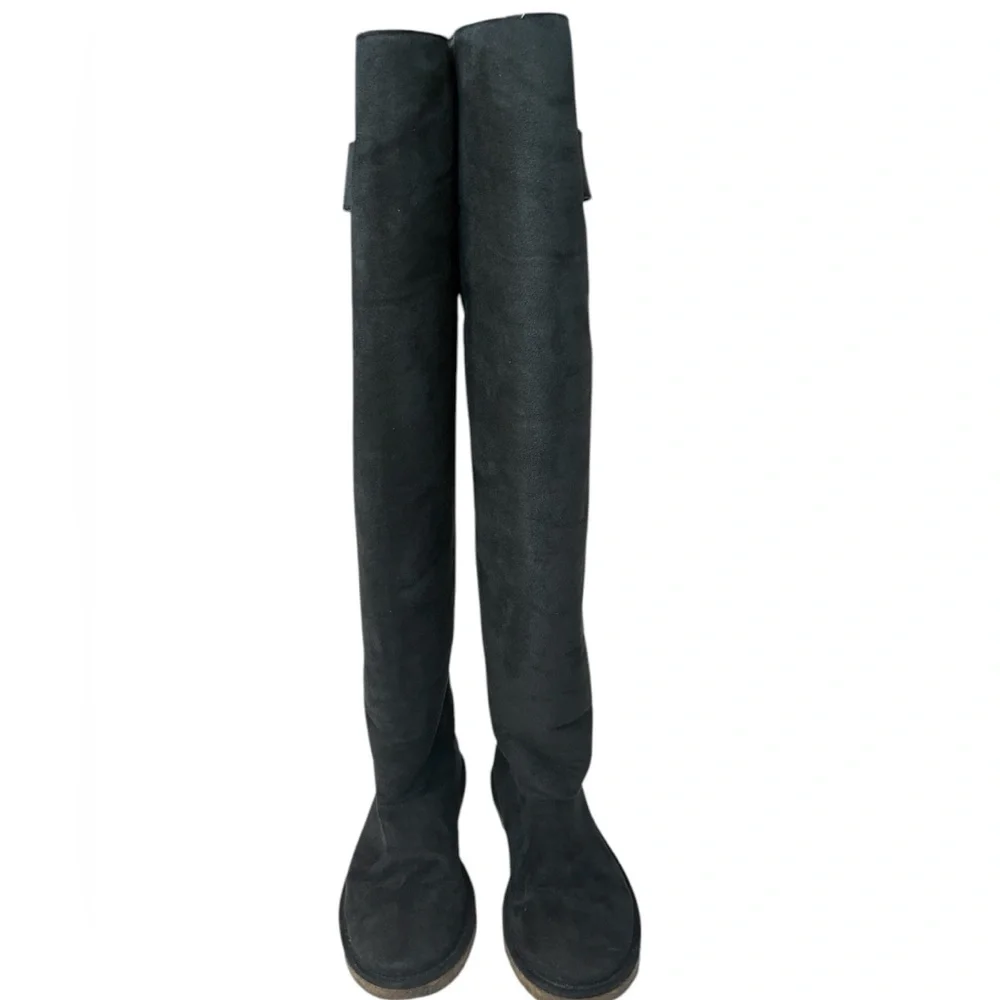 Stella McCartney Womens 37.5 US 7.5 Black Faux Suede Sherpa Over Knee Tall Boot